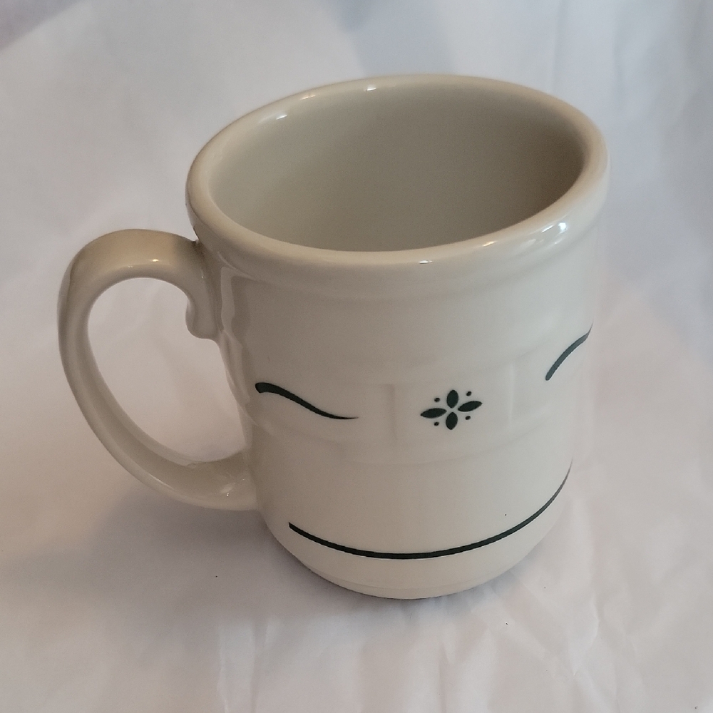 Longaberger White and Green Ceramic Mug Cup